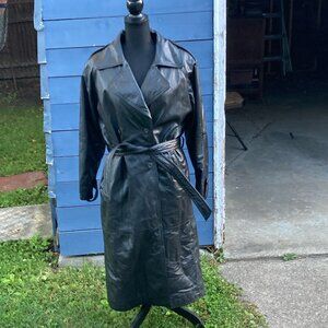 Vintage 80s Wilsons Leather Double-Breasted Trench Coat Size PM